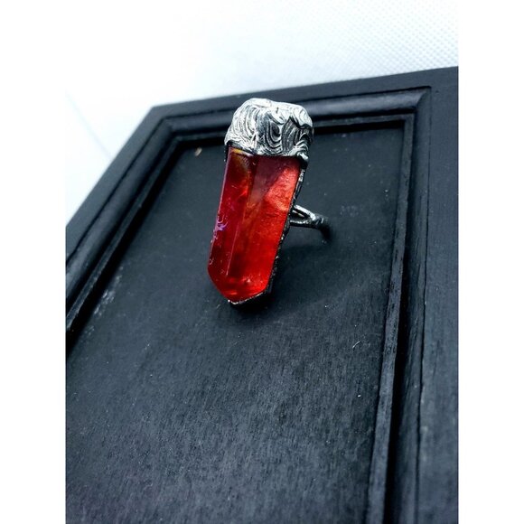Red aura quartz crystal ring - Picture 8 of 12